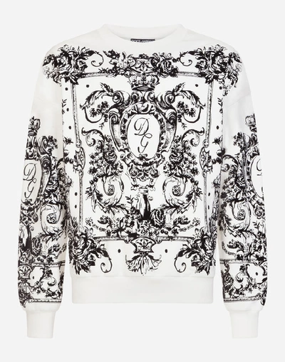 Shop Dolce & Gabbana Cotton Sweatshirt With Flocked Print In Black