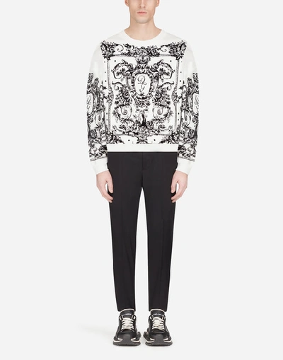 Shop Dolce & Gabbana Cotton Sweatshirt With Flocked Print In Black