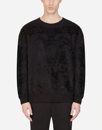 Shop Dolce & Gabbana Cotton Sweatshirt With Flocked Print In Black