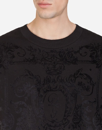 Shop Dolce & Gabbana Cotton Sweatshirt With Flocked Print In Black