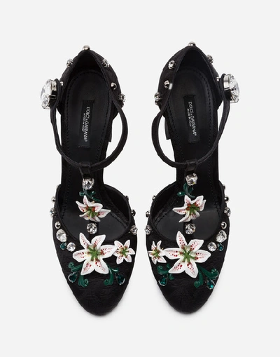 Shop Dolce & Gabbana Brocaded T-strap Shoes With Embroidery In Black