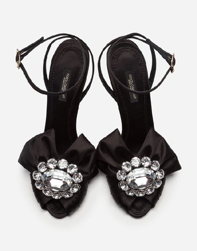 Shop Dolce & Gabbana Satin Sandals With Bejeweled Detail In Black