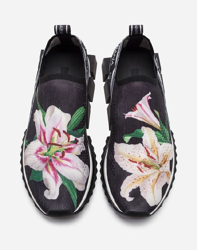 Shop Dolce & Gabbana Stretch Jersey Sorrento Sneakers With Lily Print In Floral Print