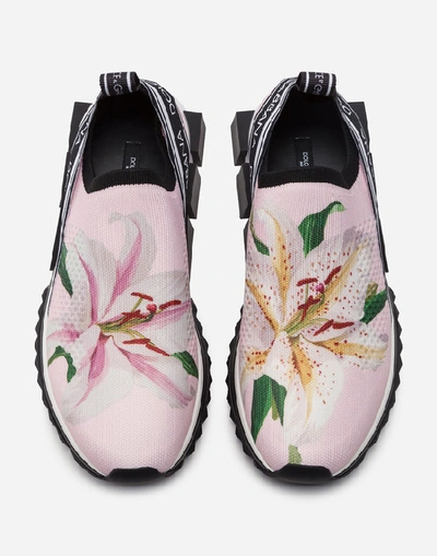 Shop Dolce & Gabbana Stretch Jersey Sorrento Sneakers With Lily Print In Pink