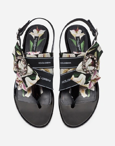 Shop Dolce & Gabbana Lily-print Cady Thong Sandals In Floral Print
