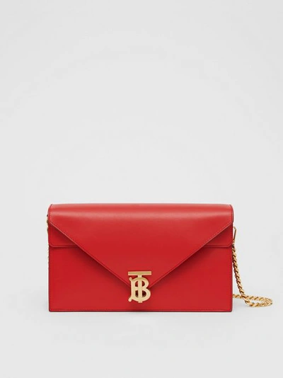 Shop Burberry Small Leather Tb Envelope Clutch In Bright Military Red