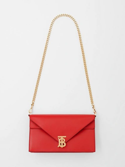 Shop Burberry Small Leather Tb Envelope Clutch In Bright Military Red