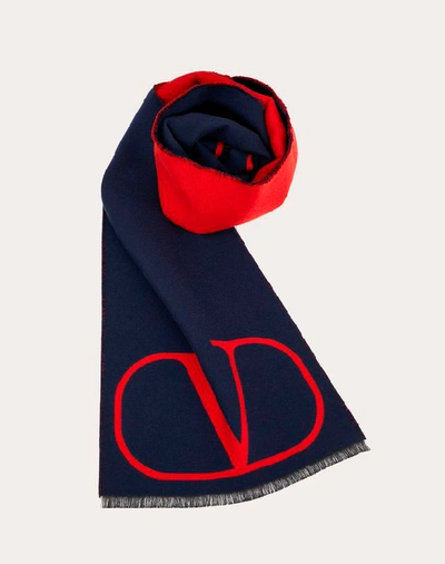 Shop Valentino Garavani Uomo Vlogo Signature Scarf In Navy/ Red