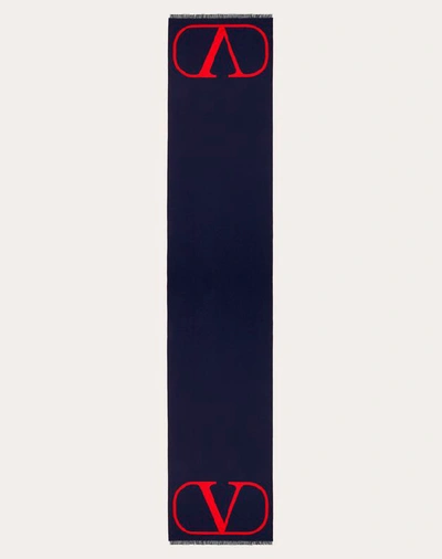 Shop Valentino Garavani Uomo Vlogo Signature Scarf In Navy/ Red