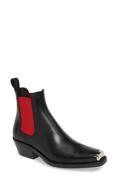 Shop Calvin Klein 205w39nyc Claire Western Chelsea Boot In Black/ Red