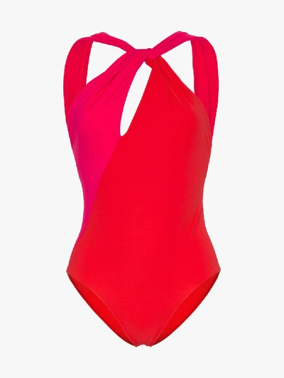 Shop Araks Venetia Two-tone Cut-out Swimsuit In Red