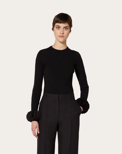 Shop Valentino Embroidered Stretch Viscose Sweater In Black