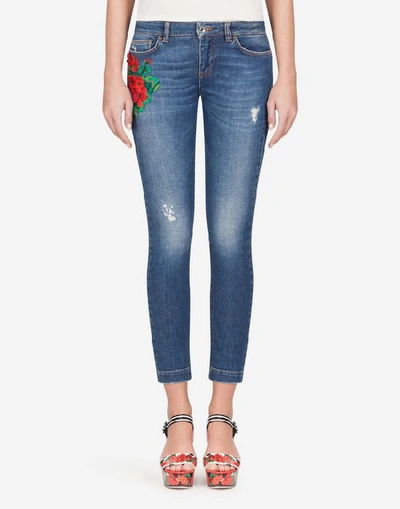 Shop Dolce & Gabbana Pretty Fit Jeans With Embroidery In Blue