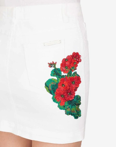 Shop Dolce & Gabbana Short Denim Skirt With Embroidery In White