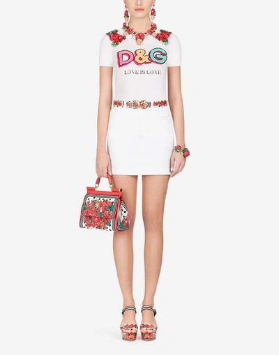 Shop Dolce & Gabbana Short Denim Skirt With Embroidery In White