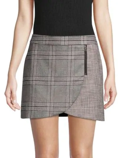 Shop Alice And Olivia Lennon Plaid Overlap Mini Skirt In Grey Black