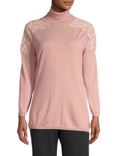 Shop Valentino Lace-trim Wool-blend Sweater In Pink