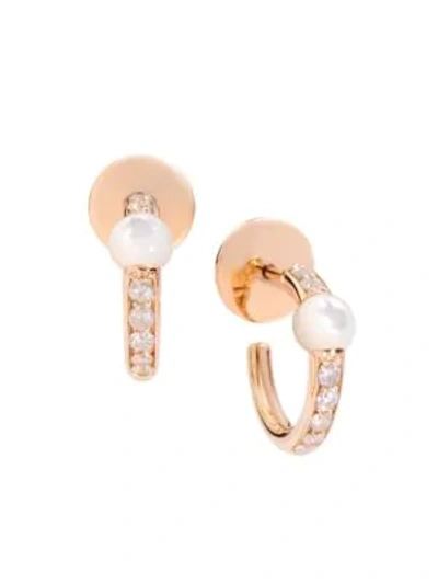 Shop Pomellato M'ama Non M'ama 18k Rose Gold Mother-of-pearl & Diamond Hoop Earrings