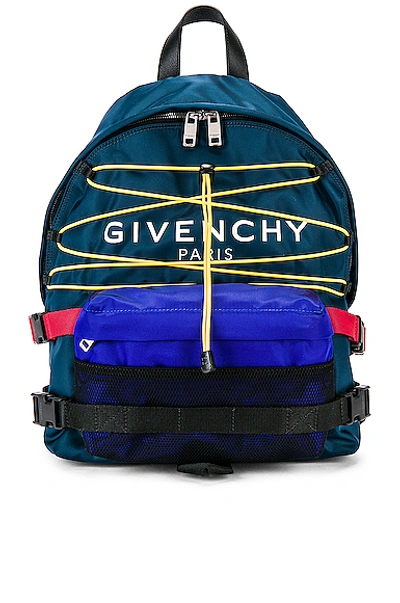 Shop Givenchy Hiking Logo Backpack In Blue In Blue & Yellow