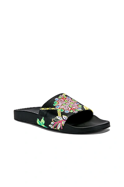 Shop Versace Sandals In Black,floral,paisley,yellow In Black & Multi