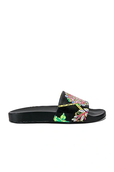 Shop Versace Sandals In Black,floral,paisley,yellow In Black & Multi