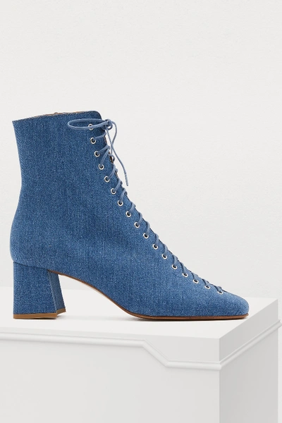 Shop By Far Becca Lace-up Ankle Boots In Blue Jean Denim
