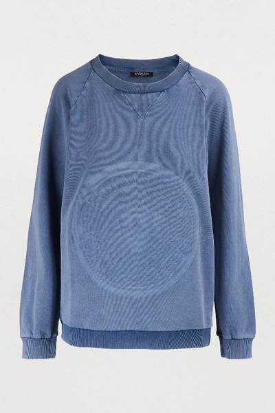Shop Balmain Logo-embossed Sweatshirt In Blue