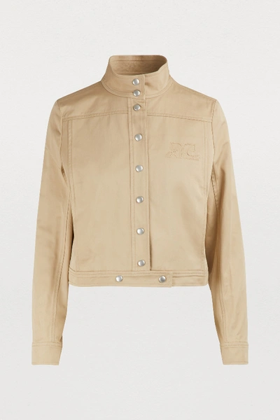 Shop Courrèges Cropped Cotton Jacket In Beige