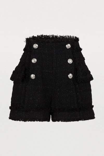 Shop Balmain Tweed Shorts In Black