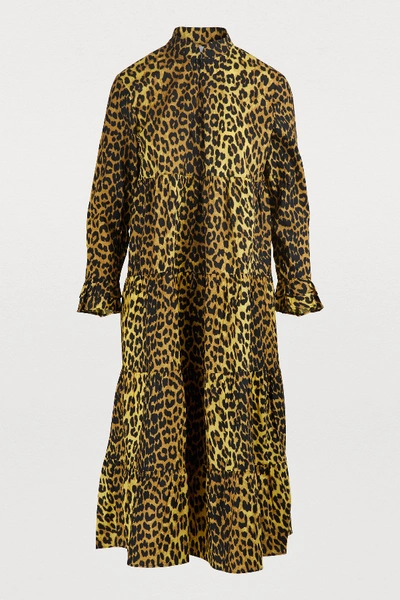 Shop Ganni Leopard Print Dress In Minion Yellow