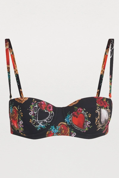 Shop Dolce & Gabbana Dg Heart Bikini Top In Cuori E Rose F. Nero