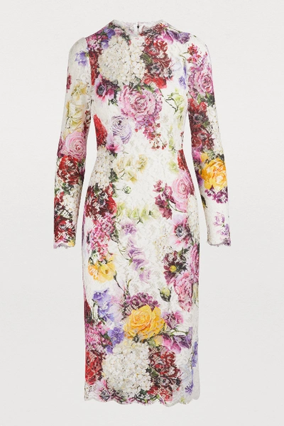 Shop Dolce & Gabbana Printed Midi Dress In Ortensie/fiori F. Nat