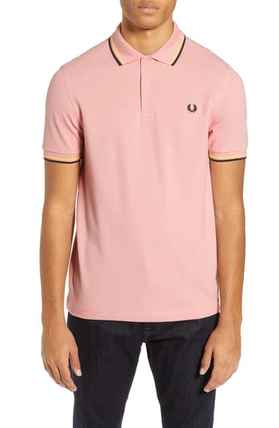Shop Fred Perry Twin Tipped Extra Slim Fit Pique Polo In Silver Pink/ Yellow/ Black
