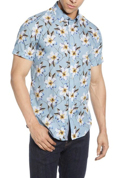 Shop Ted Baker Slim Fit Floral Shirt In Light Blue