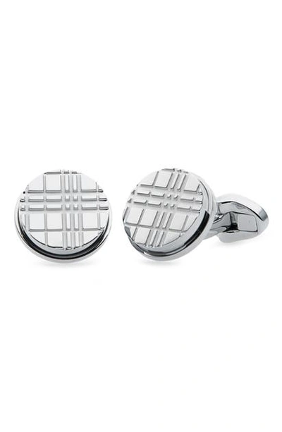 Shop Burberry Round Check Cuff Links In Metallic Silver