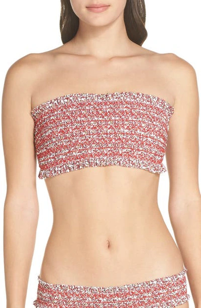 Shop Tory Burch Costa Smocked Bandeau Bikini Top In Wild Pansy Mini