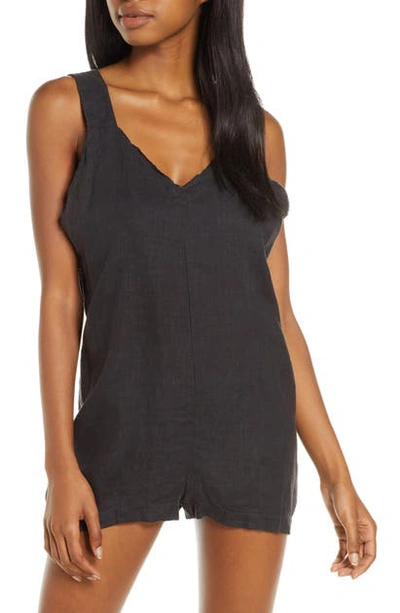 Shop Boys + Arrows Any Sunday Linen Blend Cover-up Romper In Black