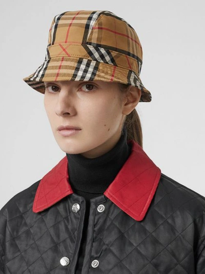 Shop Burberry Vintage Check Cotton Bucket Hat In Antique Yellow