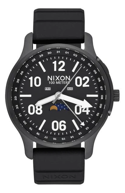 Shop Nixon The Ascender Moon Phase Silicone Strap Watch, 42mm In Black/ White/ Black