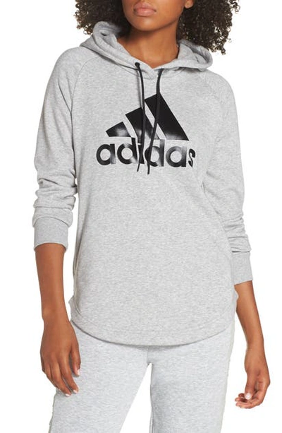 Shop Adidas Originals Logo Hoodie In Medium Grey Heather/ Black