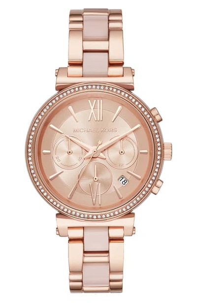 Shop Michael Kors Sofie Chronograph Bracelet Watch, 39mm In Rose Gold