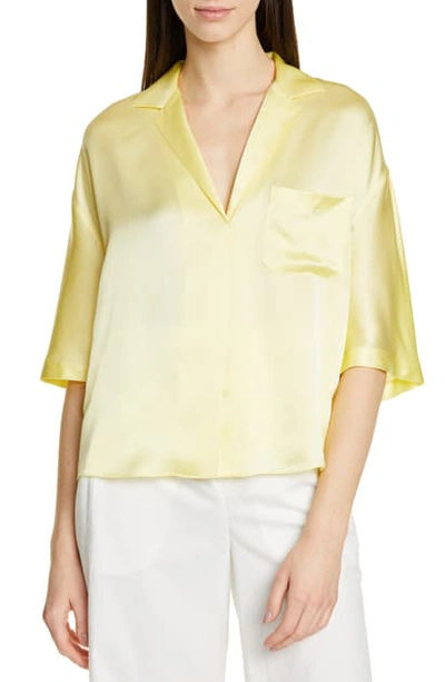 Shop Vince Short Sleeve Silk Pajama Shirt In Lemon Glow