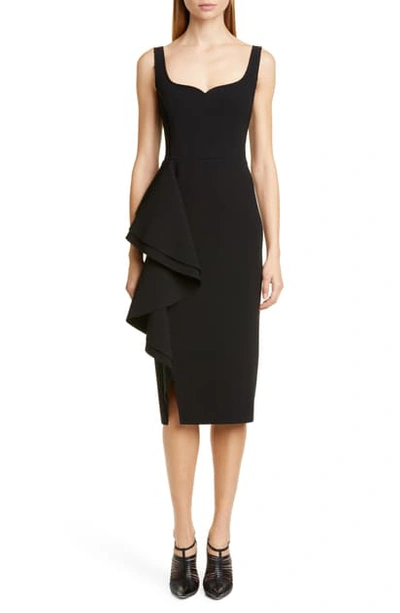 Shop Jason Wu Collection Side Ruffle Compact Crepe Dress In Black