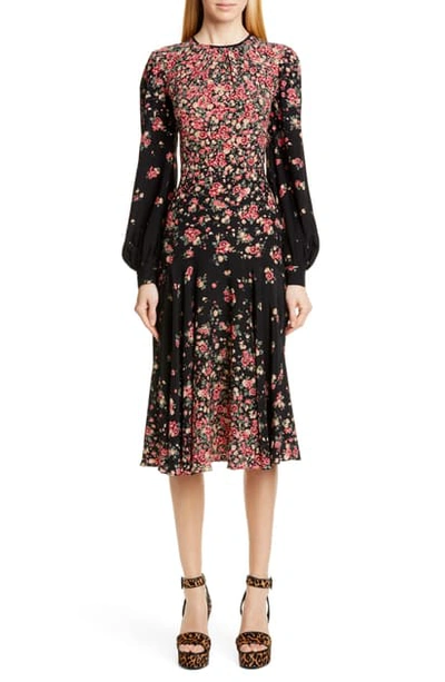 Shop Michael Kors Degrade Floral Long Sleeve Crepe De Chine Dress In Black/ Rosewood