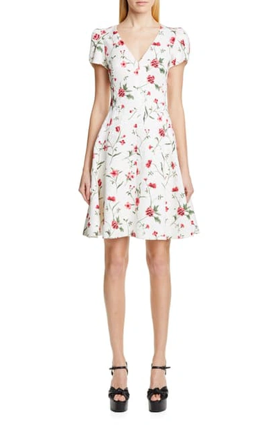 Shop Michael Kors Petal Sleeve Floral Matelasse Dress In Ivory/ Rosewood