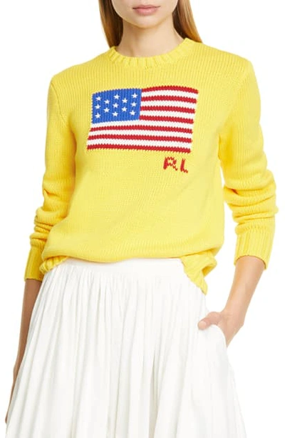 Shop Polo Ralph Lauren Flag Cotton Sweater In Yellow