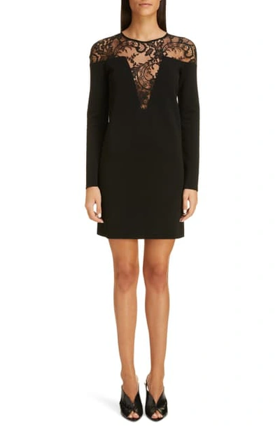 Shop Givenchy Illusion Lace Neck Long Sleeve Dress In Black