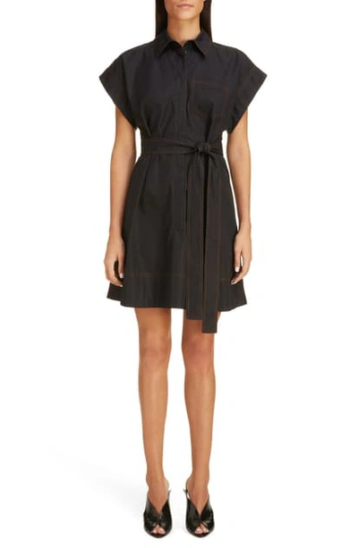 Shop Givenchy Belted Cotton Shirtdress In Black