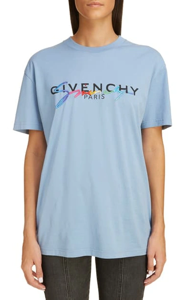 Shop Givenchy Rainbow Logo Oversize Short Sleeve Tee In Skyblue