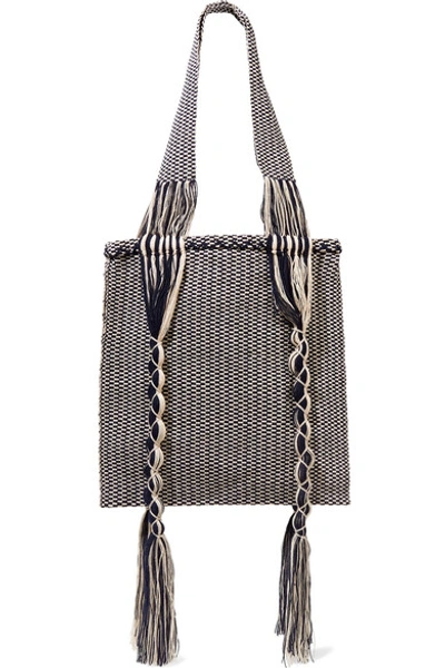 Shop Sophie Anderson Joss Fringed Woven Tote In Midnight Blue